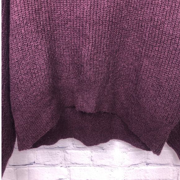 L.O.G.G. Mohair Ribbed High Low Cropped Drop Shoulder Burgundy Chunky Sweater M - Picture 4 of 10